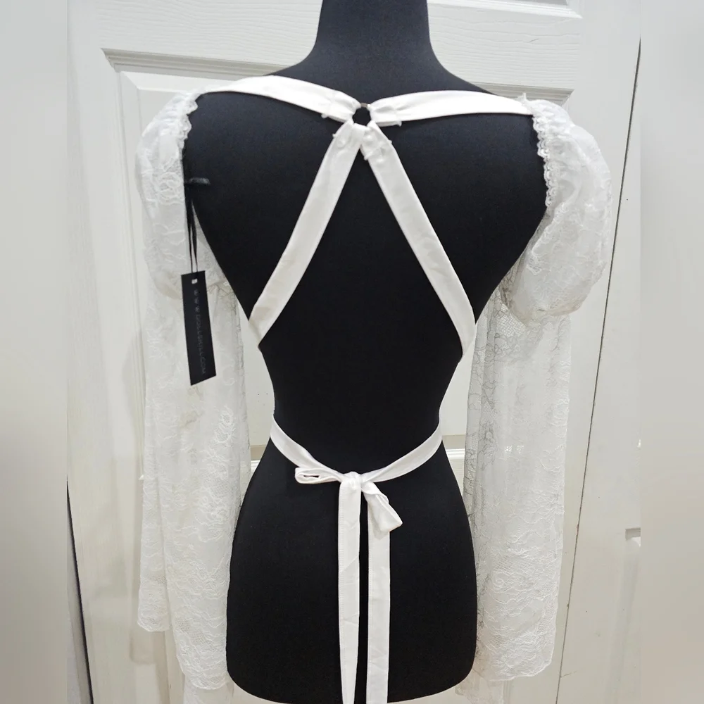Dolls Kill Widow Goth White Lace Buckle Somber Soul Bondage Harness Shrug Top OS - Picture 10 of 10